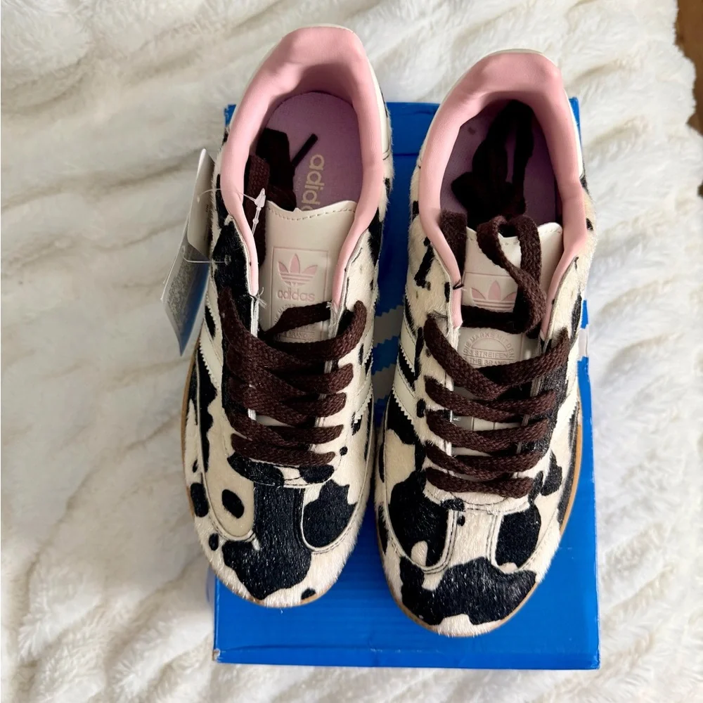 adidas Women's Cow Print Gazelle Sneakers in Black and White with Gum Sole